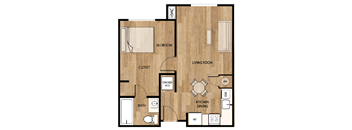 one bedroom one bath floorplan at Parks Residential - Denver, Colorado, 80111