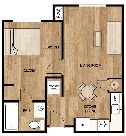 one bedroom one bath floorplan at Parks Residential - Denver, Colorado, 80111