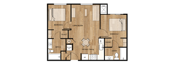 Two bedroom two bathroom floor plan at Parks Residential - Denver, Centennial, CO 80111