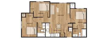 Three bedroom two bathroom floorplan at Parks Residential - Denver, Centennial, CO