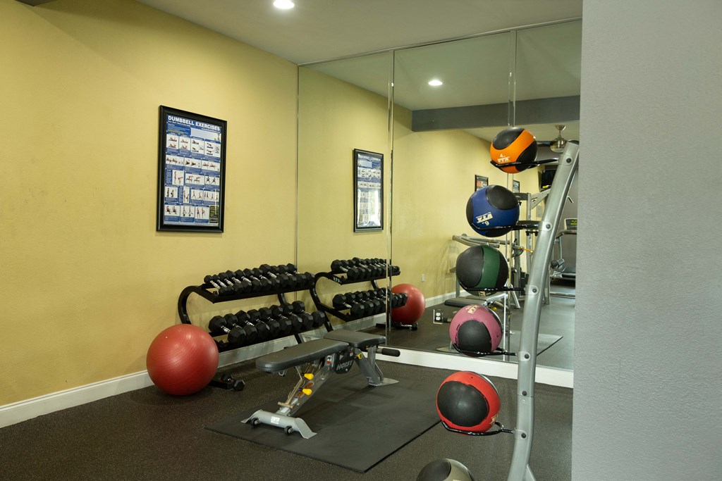 a gym with weights and cardio equipment at the preserve at greatstone