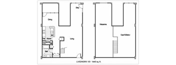 A floor plan of a 1440 square feet live/work space.
