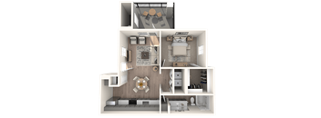 a 3d floor plan of a 1 bedroom apartment at Inspiration Apartments, Cottonwood
