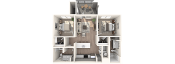 a floor plan of a 3 bedroom apartment at Inspiration Apartments, Cottonwood, AZ 86326