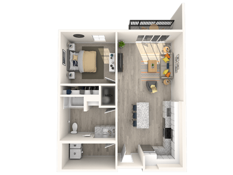 a floor plan of a studio apartment at Melody on Main, Mesa, AZ