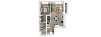 a floor plan of a two bedroom apartment at Melody on Main, Mesa, Arizona