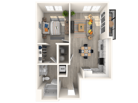 a floor plan of a two bedroom apartment at Melody on Main, Mesa, Arizona
