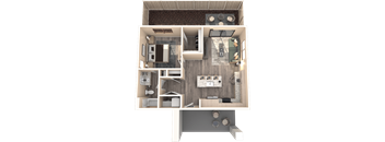 a 3d floor plan of a house with a bedroom and a living room