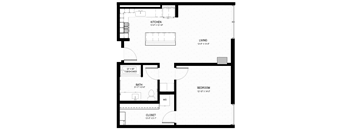 a floor plan of a small house with a bedroom and a living room