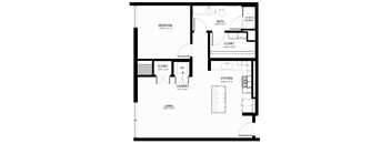 a floor plan of a house with a small kitchen and a living room