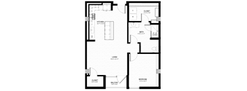 a floor plan of a home with a small kitchen and a living room