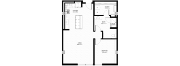 a floor plan of a home with a small kitchen and a living room