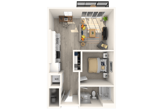 a floor plan of our studio apartments at university gardens at Melody on Main, Arizona, 85210