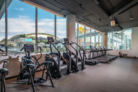the gym with a view of the gymnasium and stadium
