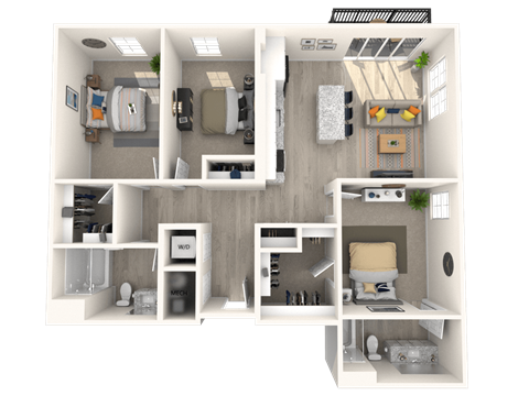 a floor plan of a 3 bedroom apartment at Melody on Main, Mesa, Arizona