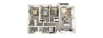 a floor plan of a two bedroom apartment with two bathrooms and a balcony at Melody on Main, Mesa, 85210