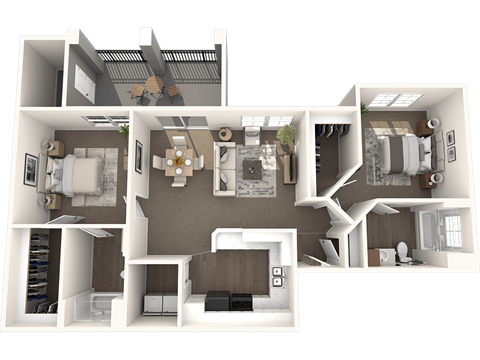 a 3d rendering of a floor plan with a bedroom and a living room