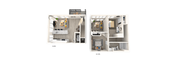 a floor plan of a two bedroom apartment with two bathrooms and a balcony at Melody on Main, Arizona