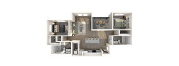 a 3d floor plan of a house with a bedroom and a living room