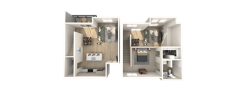 a rendering of a bedroom and a floor plan of a 2100 sq ft apartment