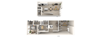 a stylized floor plan of a 2 bedroom apartment at Melody on Main, Mesa, 85210