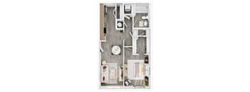 A top-down view of a modern apartment layout.