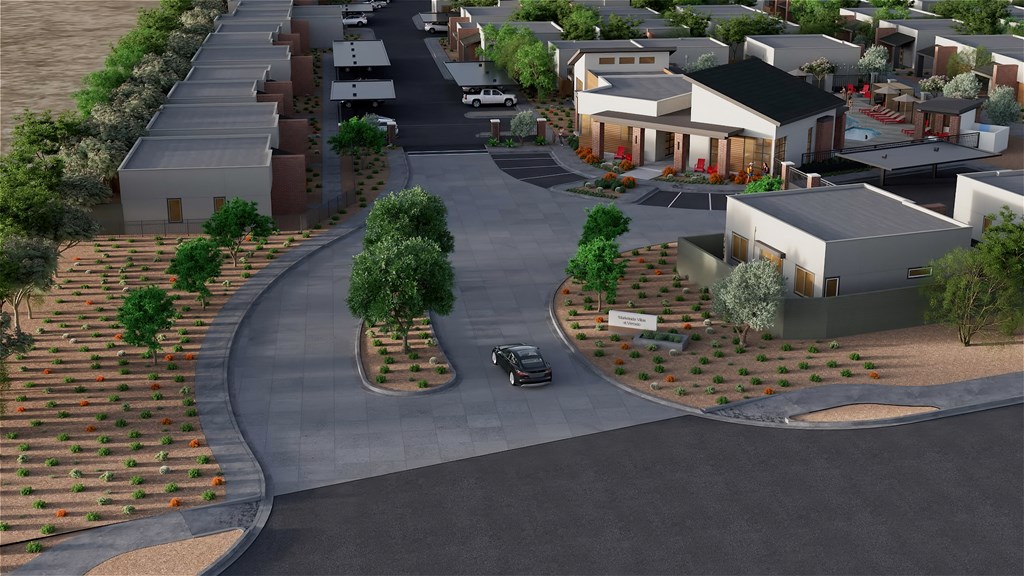 an aerial view of a neighborhood with cars parked on the side of the road at Marketside Villas at Marketside Villas at Verrado, Buckeye, 85396