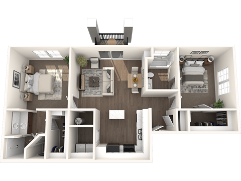 a 3d rendering of a floor plan with a bedroom and a bathroom