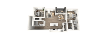a 3d floor plan of a house with a bedroom and a living room