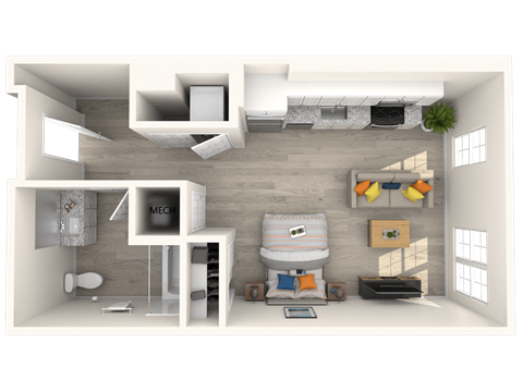 a floor plan of a 1 bedroom apartment at Melody on Main, Mesa, Arizona