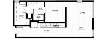 a floor plan of a small house with a bedroom and a living room