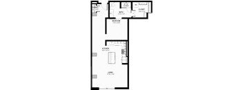a floor plan of a small house with a kitchen and a living room