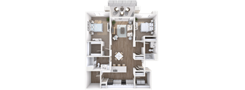 A top-down view of a well-organized apartment layout.