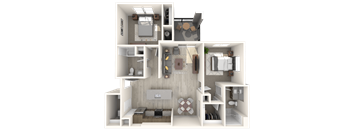 B1 Two Bedroom Floor Plan at Zaterra Luxury Apartments, P.B. Bell, Chandler, AZ 85286