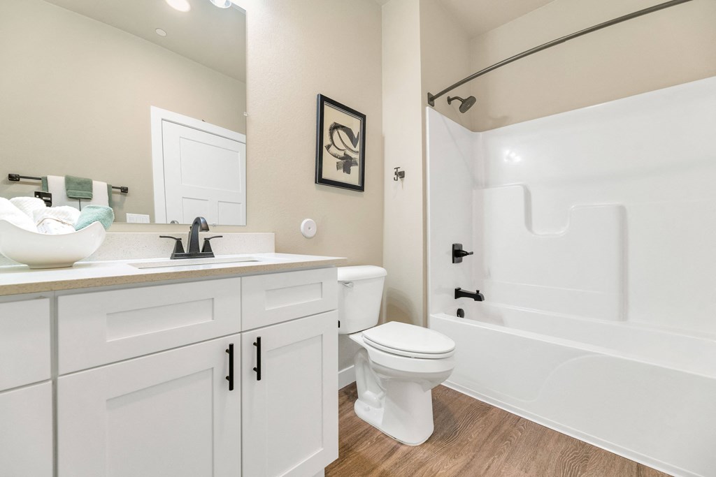 a bathroom with white cabinets and a sink and a toilet