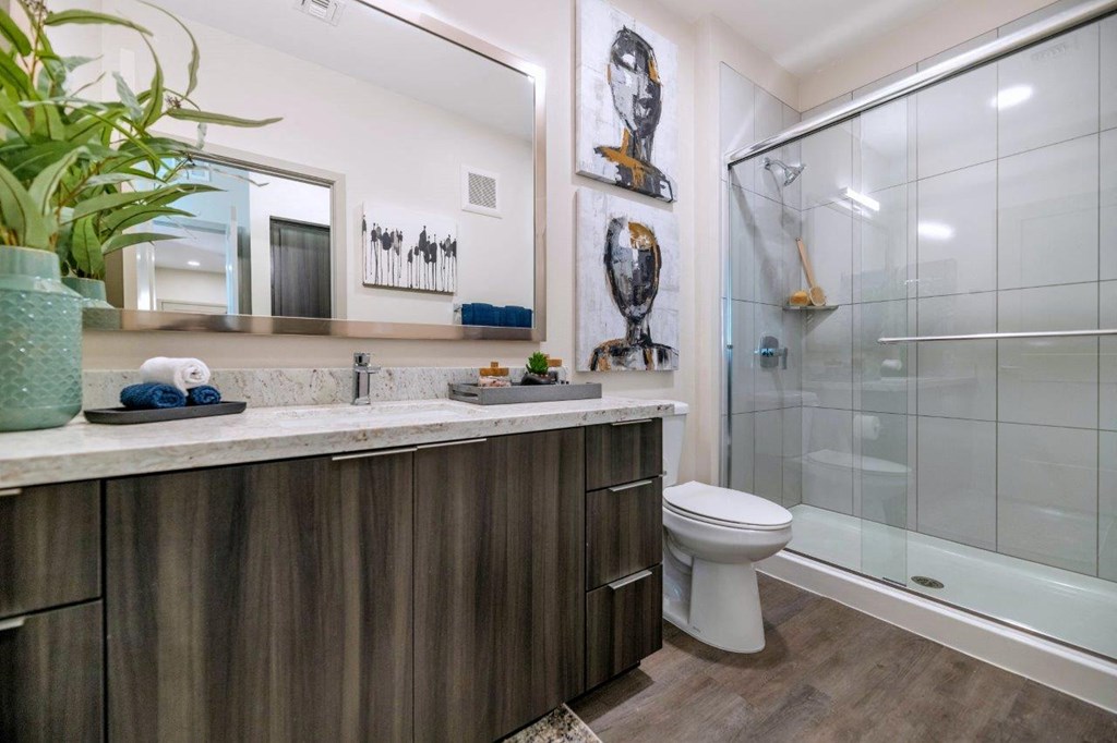 Bathroom with cabinets at Zaterra Luxury Apartments, Chandler, AZ