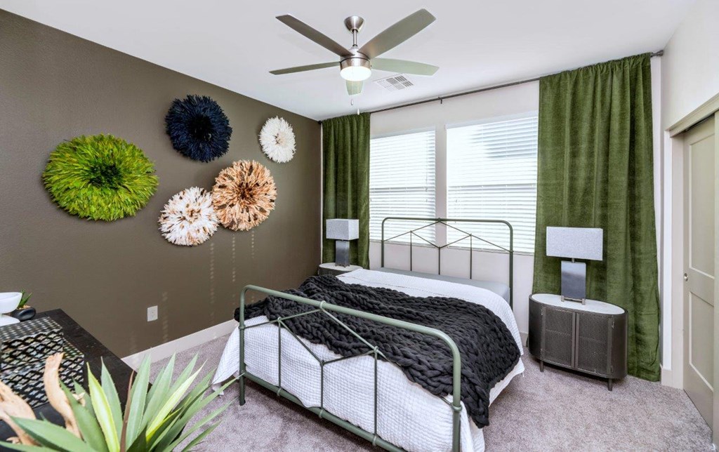Bedroom with bed and wall designs at Zaterra Luxury Apartments, Arizona, 85286