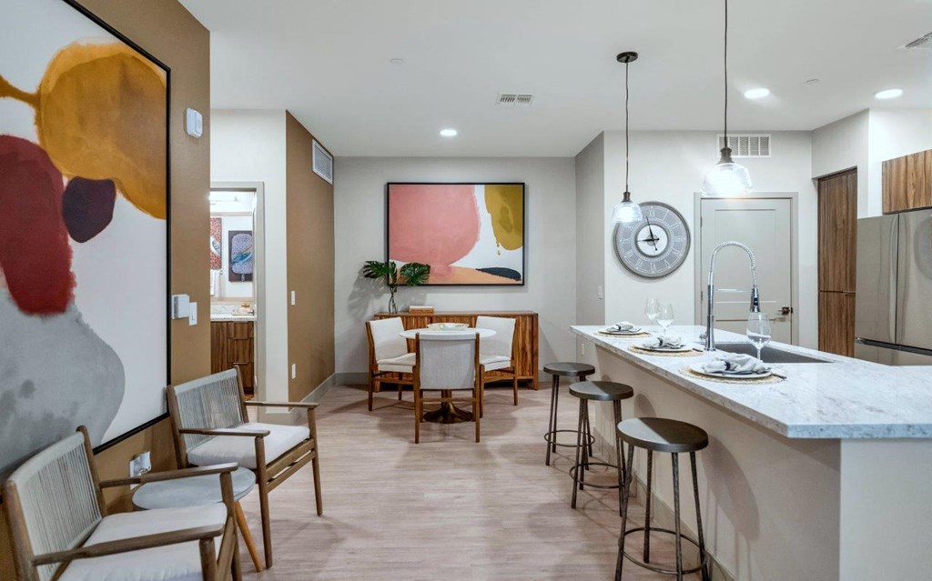 Kitchen island and Dining area at Zaterra Luxury Apartments, Chandler