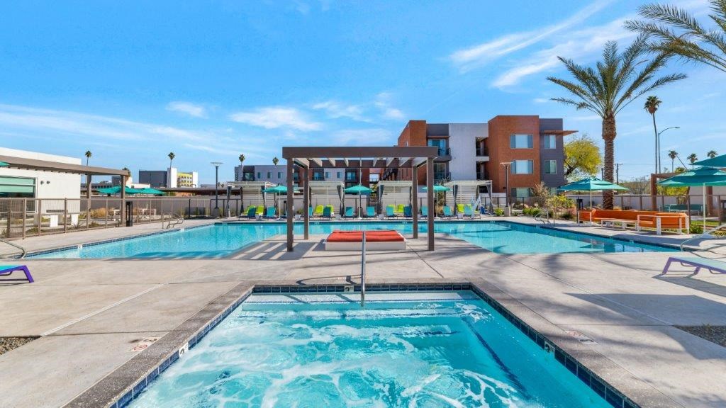 our apartments have a resort style pool and hot tub