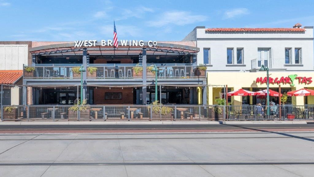 a view of the west brewing company building from the street