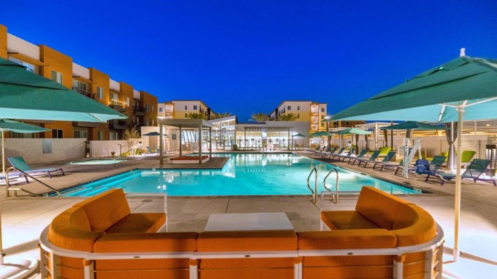 the pool at the resort at night