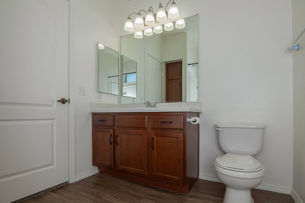 a bathroom with a toilet and a sink and a mirror