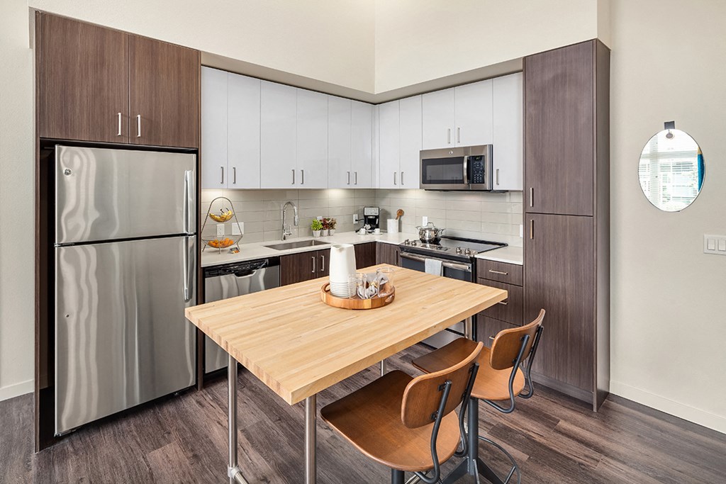 The Arbory Apartment Kitchen with Stainless Steel Appliances
