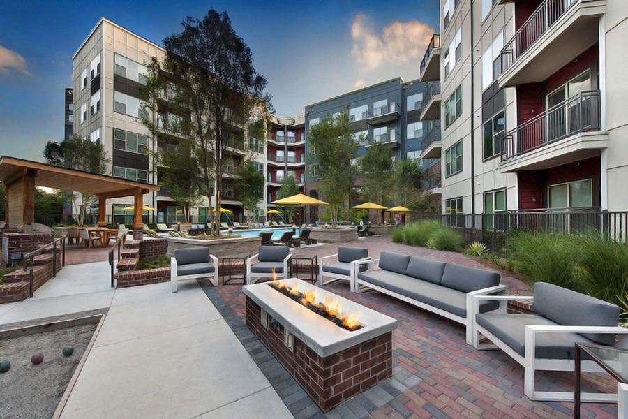 Outdoor Lounge Area with Fire Pit in Atlanta Apartments Near Suntrust Park