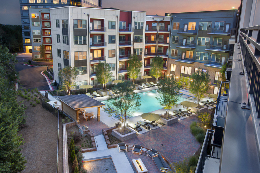 Crystal Clear Swimming Pool at Night at Atlanta Apartments for Rent 30339