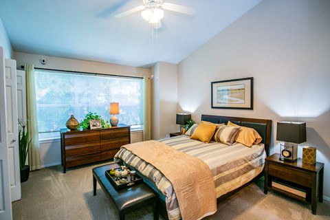 Spacious Model Bedroom with Carpeting at Apartments Near Beaverton