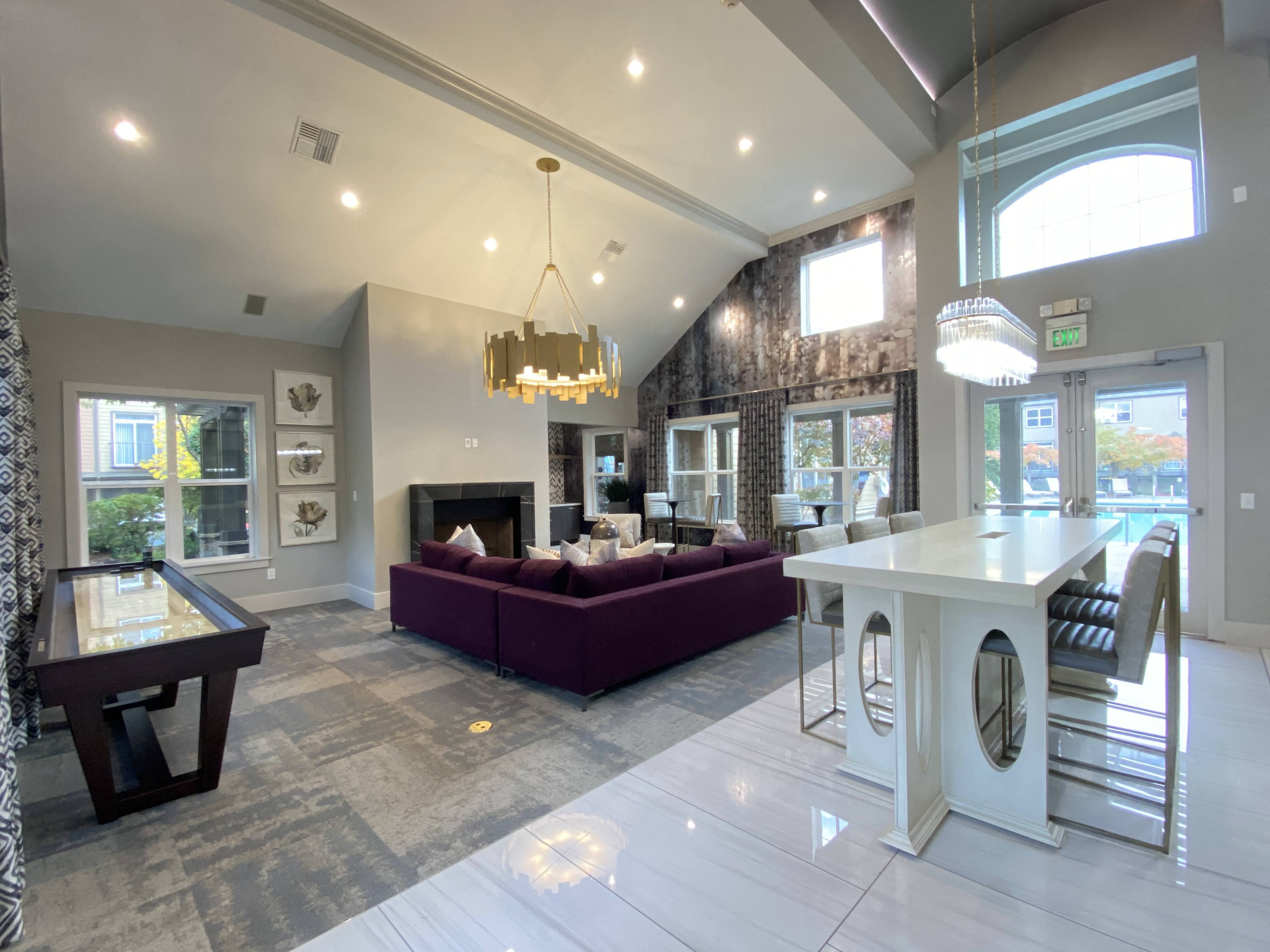 Renovated Resident Clubhouse Lounge Seating at Hillsboro Apartment Near University of Portland
