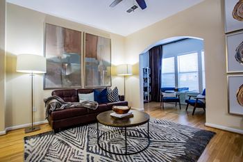 Model Living Room with Sunroom, Patio or Balcony Option at Phoenix Apartment 85024