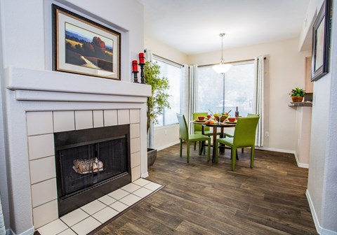 Catalina Foothills Apartments Spacious Living Room with Fireplace