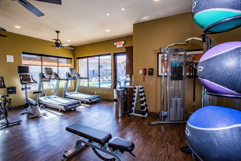 Gym with Free Weights at Tucson Apartments Near La Encantada